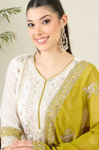 Women's faux georgette fabric zari embroidery kurtaset with dupatta
