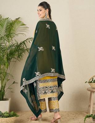 Women's faux georgette fabric zari embroidery kurtaset with dupatta 3