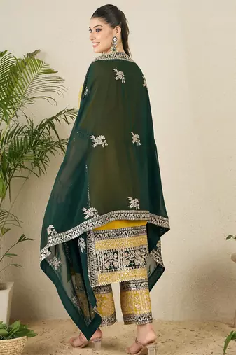 Women's faux georgette fabric zari embroidery kurtaset with dupatta