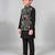 Boys black cotton blend kurta trouser set with velvet floral elephant embroidered waistcoat