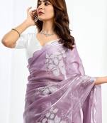 Purple floral sequinned  chiffon saree