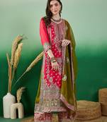 Women's faux georgette fabric zari embroidery kurtaset with dupatta