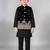 Boys black cotton blend kurta trouser set with velvet floral elephant embroidered waistcoat