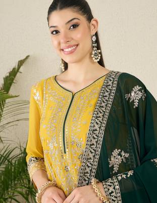 Women's faux georgette fabric zari embroidery kurtaset with dupatta 4