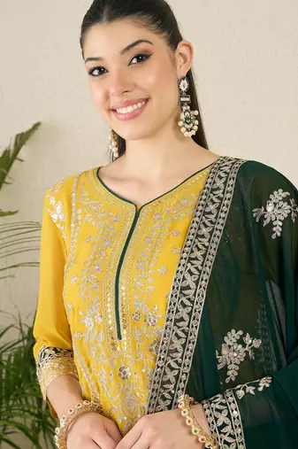 Women's faux georgette fabric zari embroidery kurtaset with dupatta
