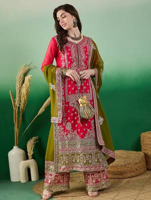 Women's faux georgette fabric zari embroidery kurtaset with dupatta 2