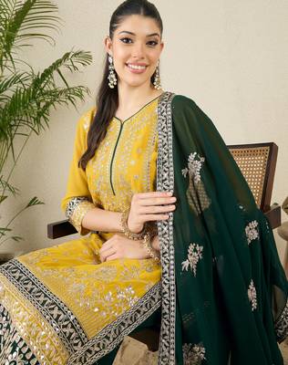Women's faux georgette fabric zari embroidery kurtaset with dupatta 5