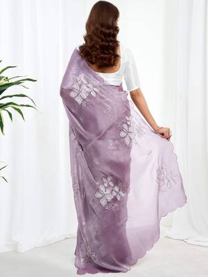 Purple floral sequinned  chiffon saree 4