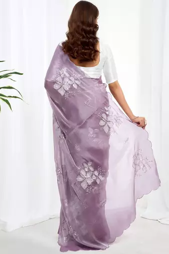Purple floral sequinned  chiffon saree