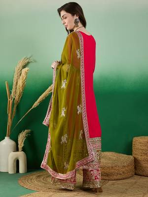 Women's faux georgette fabric zari embroidery kurtaset with dupatta 3
