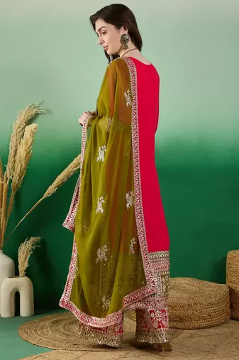 Women's faux georgette fabric zari embroidery kurtaset with dupatta