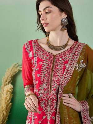 Women's faux georgette fabric zari embroidery kurtaset with dupatta 4