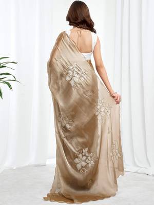Beige floral embroidered  chiffon designer saree 3