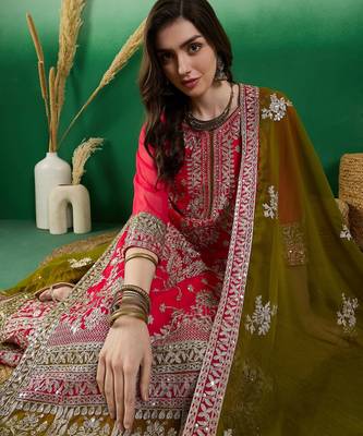 Women's faux georgette fabric zari embroidery kurtaset with dupatta 5