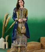 Women's faux georgette fabric zari embroidery kurtaset with dupatta