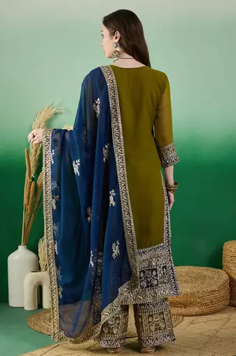 Women's faux georgette fabric zari embroidery kurtaset with dupatta