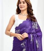 Purple floral sequinned  chiffon designer saree