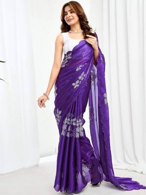 Purple floral sequinned  chiffon designer saree 2