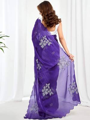 Purple floral sequinned  chiffon designer saree 3