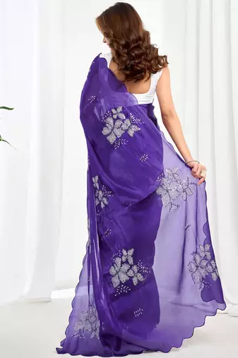 Purple floral sequinned  chiffon designer saree