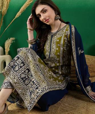 Women's faux georgette fabric zari embroidery kurtaset with dupatta 5
