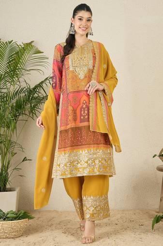 Women's faux georgette fabric zari embroidery kurta set with dupatta