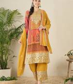 Women's faux georgette fabric zari embroidery kurta set with dupatta