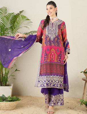 Women's faux georgette fabric zari embroidery kurtaset with dupatta 2