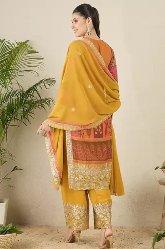 Women's faux georgette fabric zari embroidery kurta set with dupatta