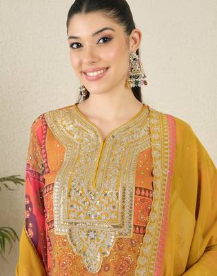 Women's faux georgette fabric zari embroidery kurta set with dupatta 4