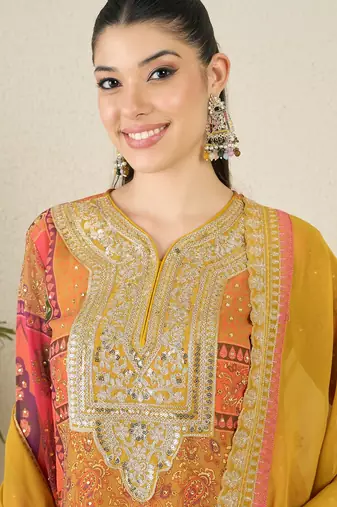Women's faux georgette fabric zari embroidery kurta set with dupatta