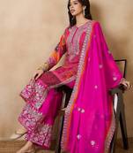 Women's faux georgette fabric zari embroidery kurtaset with dupatta