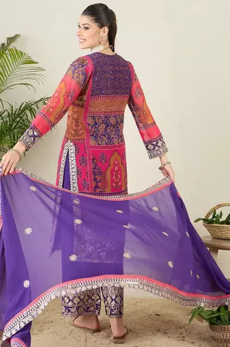 Women's faux georgette fabric zari embroidery kurtaset with dupatta