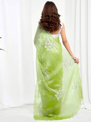 Green women embellished embroidered  chiffon designer saree 5