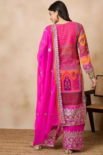 Women's faux georgette fabric zari embroidery kurtaset with dupatta