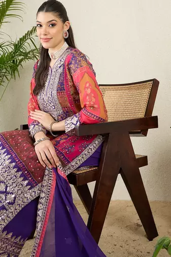 Women's faux georgette fabric zari embroidery kurtaset with dupatta