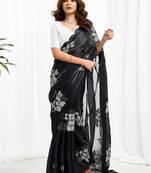 Black floral embroidered  chiffon saree