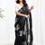 Black floral embroidered  chiffon saree