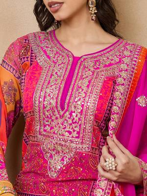 Women's faux georgette fabric zari embroidery kurtaset with dupatta 4