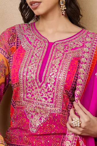 Women's faux georgette fabric zari embroidery kurtaset with dupatta