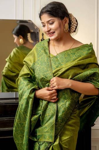 Olive woven design zari bhagalpuri saree
