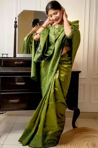 Olive woven design zari bhagalpuri saree
