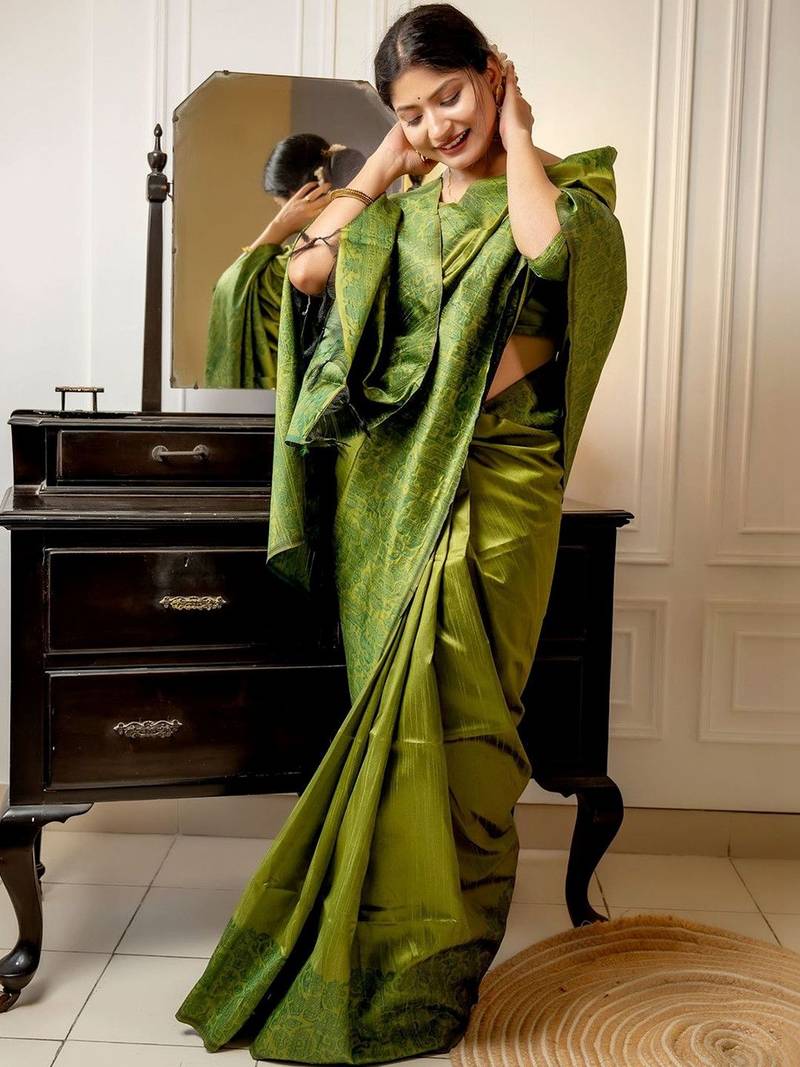 Olive woven design zari bhagalpuri saree
