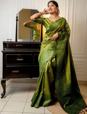 Olive woven design zari bhagalpuri saree 4