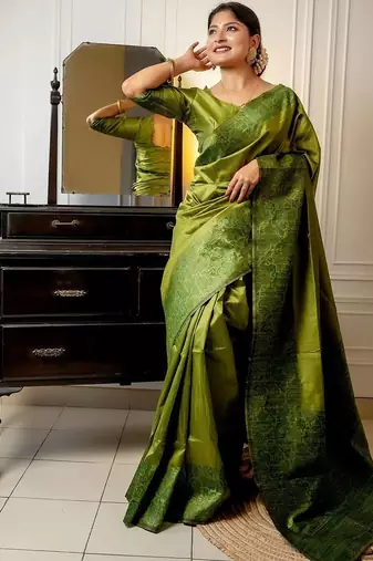 Olive woven design zari bhagalpuri saree