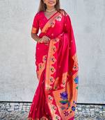 Pink woven design zari silk blend paithani saree