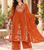 Women's faux georgette fabric thread embroidery kurta set with dupatta