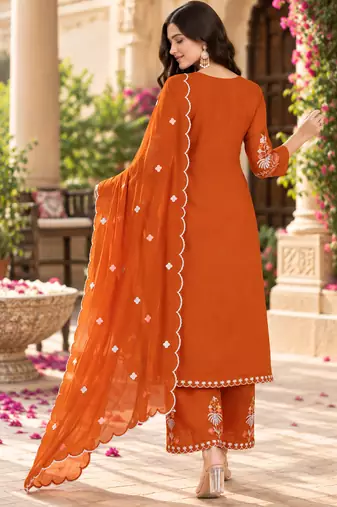 Women's faux georgette fabric thread embroidery kurta set with dupatta