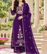 Women's faux georgette fabric thread embroidery kurta set with dupatta