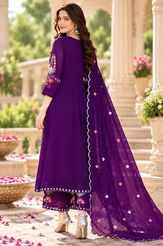 Women's faux georgette fabric thread embroidery kurta set with dupatta